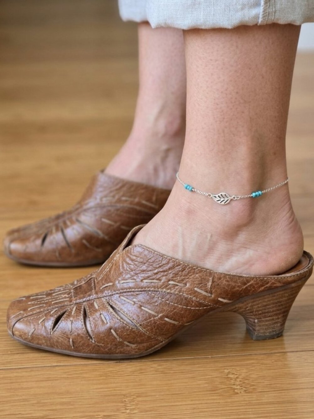 Nurture Leather Cutout Slide Kitten Heel Mules 8M LaFayette Crafted in Brazil